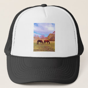 2 Brown horses in a coloured field Trucker Hat