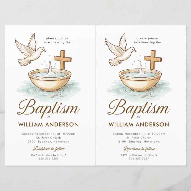 2 Budget Blue Floral Cross Baptism Invitation (Front)