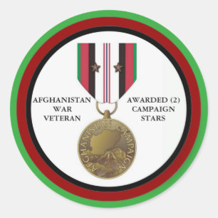 2 CAMPAIGN STARS AFGHANISTAN WAR VETERAN CLASSIC ROUND STICKER