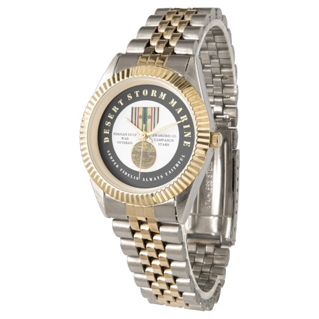 2 CAMPAIGN STARS Desert Storm Marine SEMPER  Fi Watch (Angled)