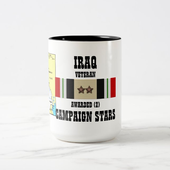 2 CAMPAIGN STARS IRAQ VETERAN Two-Tone COFFEE MUG (Center)