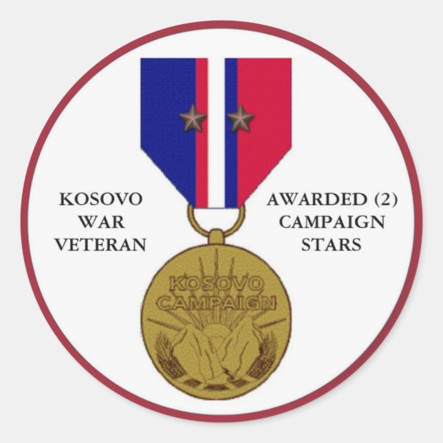 2 CAMPAIGN STARS KOSOVO WAR VETERAN CLASSIC ROUND STICKER (Front)