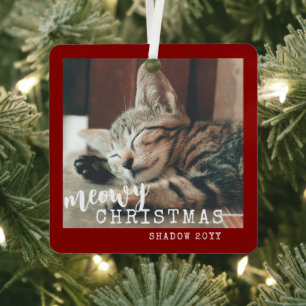 2 Cat Photos Meowy Christmas Rustic Red Metal Orna Metal Tree Decoration