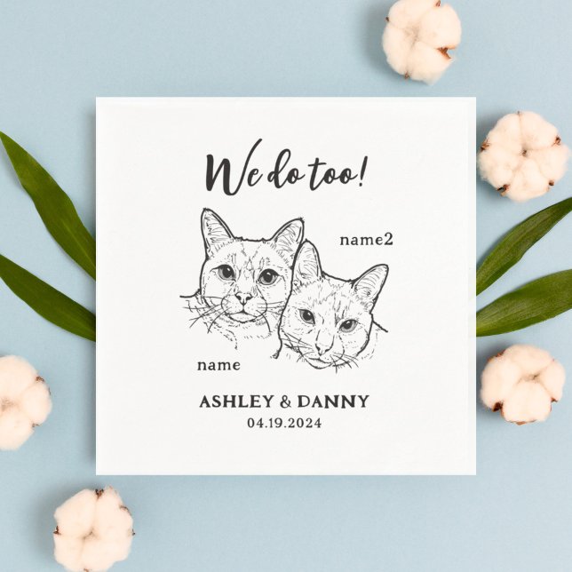 2 Cats Face Pet We do Too Cocktail Wedding  Napkin (Creator Uploaded)