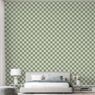 2" Chequerboard Sage Green & Ivory White Wallpaper