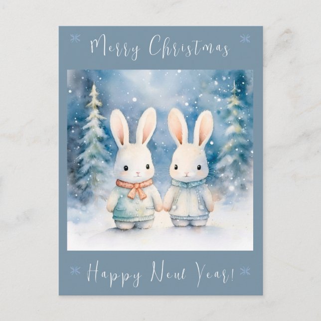 2 Christmas bunnies Postcard (Front)