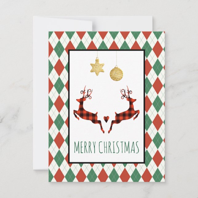 2 Christmas Deer Jumping Holiday Card (Front)