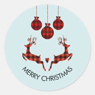 2 Christmas Deer Jumping Rustic Style Classic Round Sticker