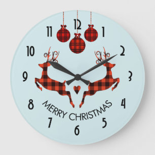 2 Christmas Deer Jumping Rustic Style Large Clock