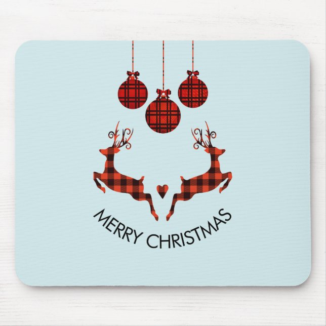 2 Christmas Deer Jumping Rustic Style Mouse Pad (Front)