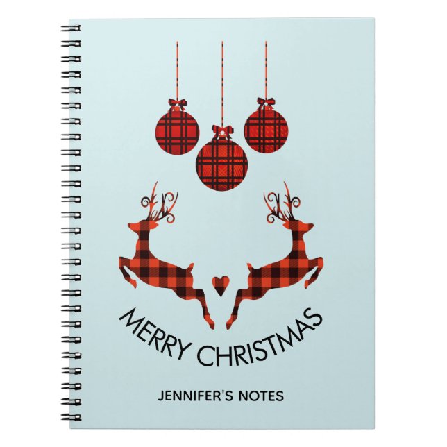 2 Christmas Deer Jumping Rustic Style Notebook (Front)