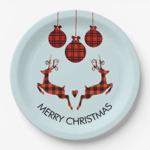 2 Christmas Deer Jumping Rustic Style Paper Plate