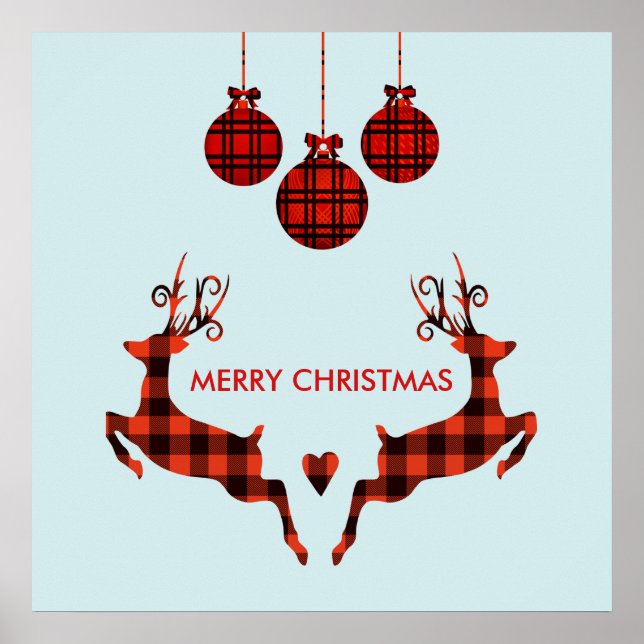 2 Christmas Deer Jumping Rustic Style Poster (Front)