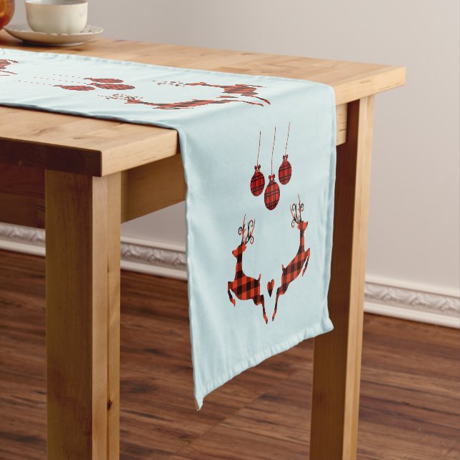 2 Christmas Deer Jumping Rustic Style Short Table Runner (In Situ)