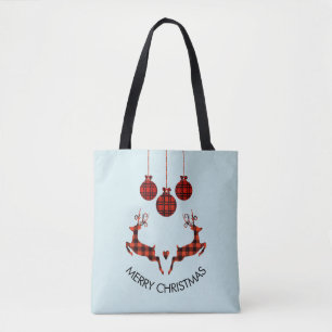 2 Christmas Deer Jumping Rustic Style Tote Bag