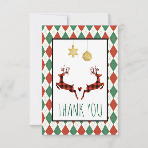 2 Christmas Deer Jumping Thank You Card