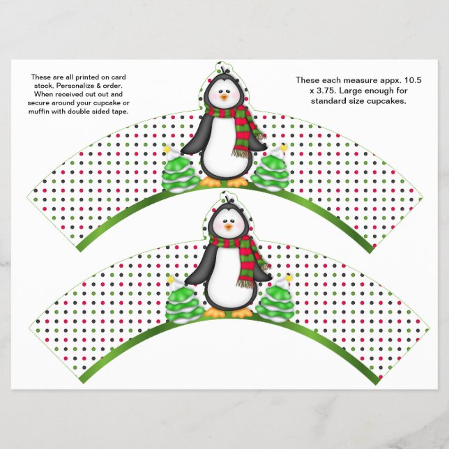 2 Christmas Penguin Personalised Cupcake Wrappers (Front)