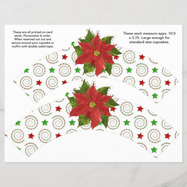 2 Christmas Poinsettia Custom Cupcake Wrappers (Front)