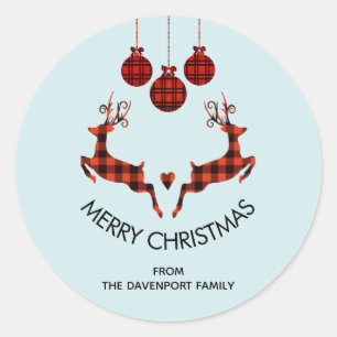 2 Christmas Reindeer Jumping Rustic Hunter Classic Round Sticker