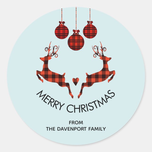 2 Christmas Reindeer Jumping Rustic Hunter Classic Round Sticker (Front)