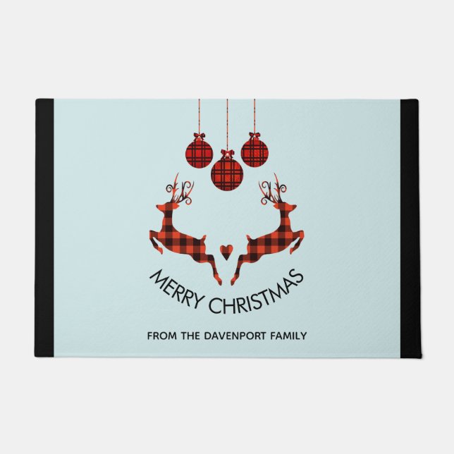 2 Christmas Reindeer Jumping Rustic Hunter Doormat (Front)