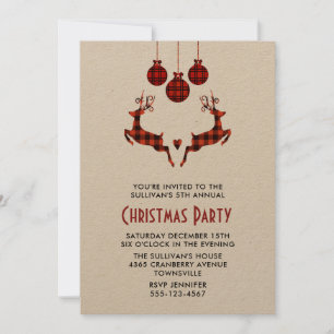 2 Christmas Reindeer Jumping Rustic Party Invite