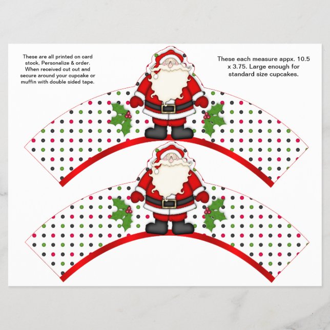 2 Christmas Santa Personalised Cupcake Wrappers (Front)