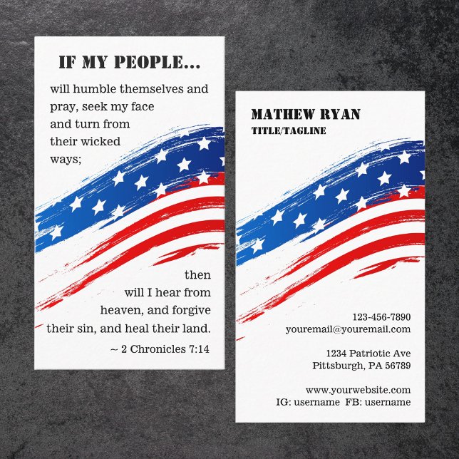 2 Chronicles 7:14 Bible American Flag Christian Business Card (Creator Uploaded)