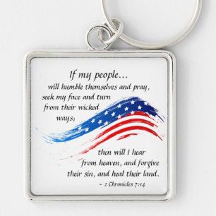 2 Chronicles 7:14 Scripture, American Flag Key Ring
