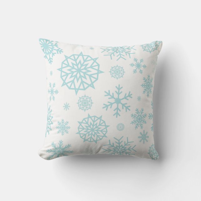 2-colour Blue White Winter Snowflake Christmas Cushion (Front)