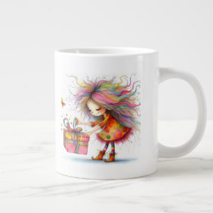 * 2 Colourful Whimsical Christmas Girl Gift AP9 Large Coffee Mug