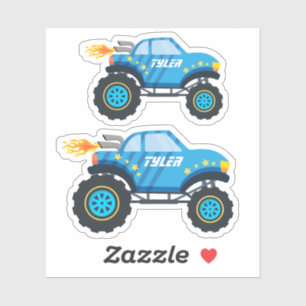 2 Cool Blue Monster Trucks With Flames, DIY Name