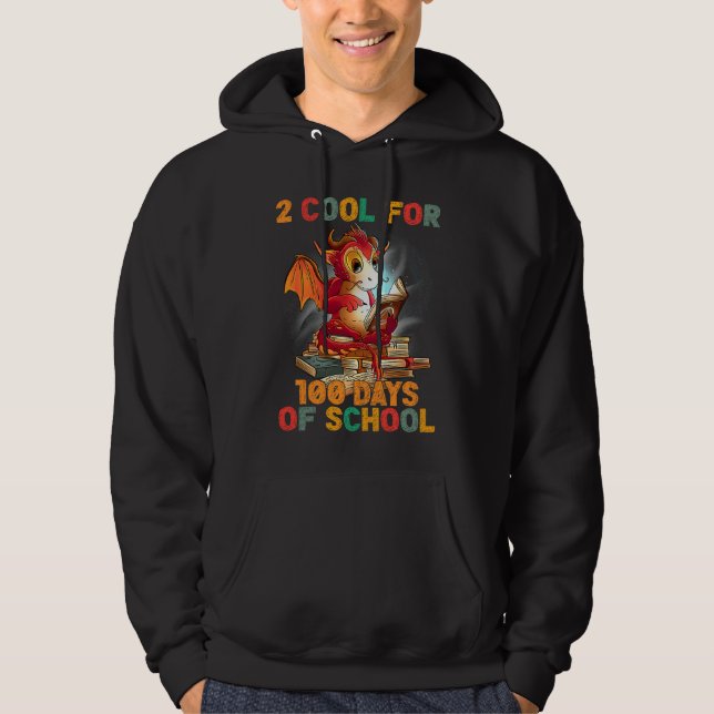 2 Cool for 100 Days of School Young Dragon Reading Hoodie (Front)