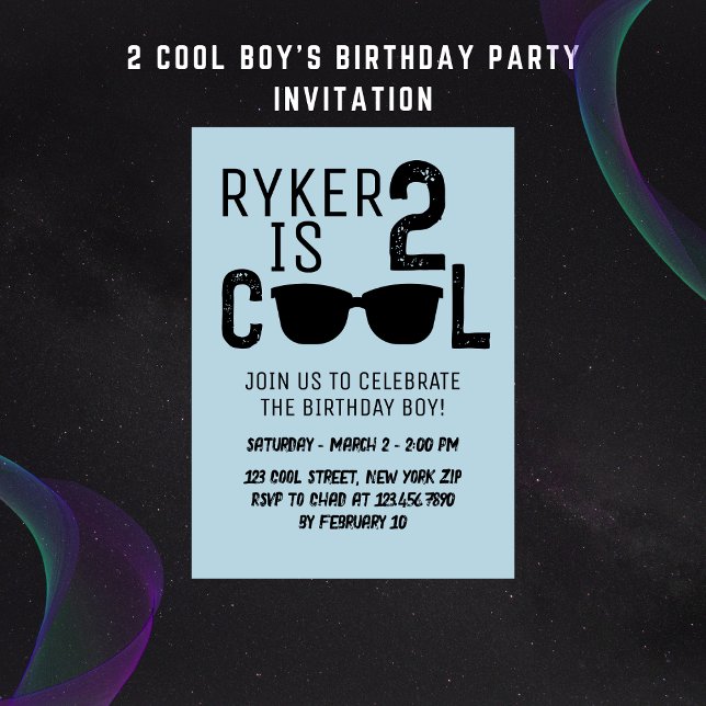 2 Cool Retro Sunglasses Boy 2nd Birthday  Invitation (Creator Uploaded)
