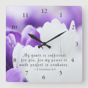 2 Corinthians 12:9 My Grace is Sufficient for You Square Wall Clock