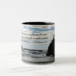 2 Corinthians 12:9 My grace is sufficient for you. Two-Tone Coffee Mug