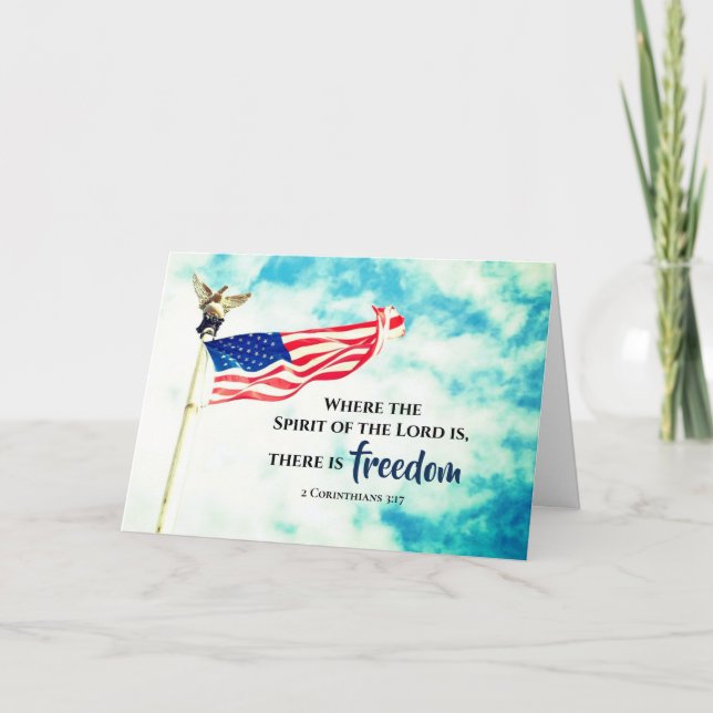2 Corinthians 3:17 There is Freedom USA Flag Card (Front)