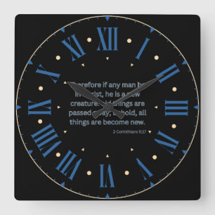 2 Corinthians 5:17 KJV Bible Verse Roman Numeral 2 Square Wall Clock