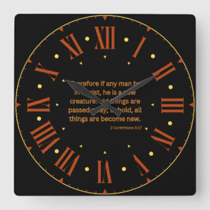 2 Corinthians 5:17 KJV Bible Verse Roman Numeral Square Wall Clock