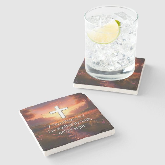 2 Corinthians 5:7 Stone Coaster (Side)