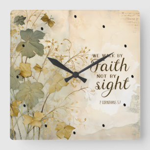 2 Corinthians 5:7 We Walk by Faith Bible Verse  Square Wall Clock