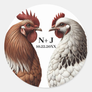 2 Country Chickens Farm Barnyard Wedding Classic Round Sticker