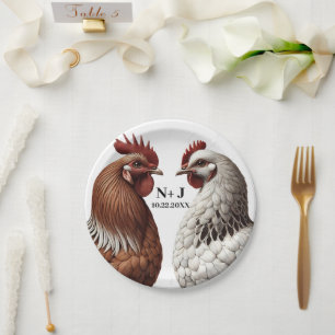 2 Country Chickens Farm Barnyard Wedding Paper Plate