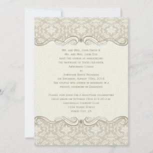 #2 Cream Tan Damask Swirls Post Wedding Invitation