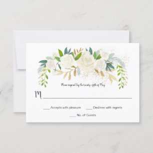 #2 Cream White Roses Glitter Greenery RSVP Card