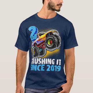 2 Crushing It Since 2019 Monster Truck 2nd Birthda T-Shirt