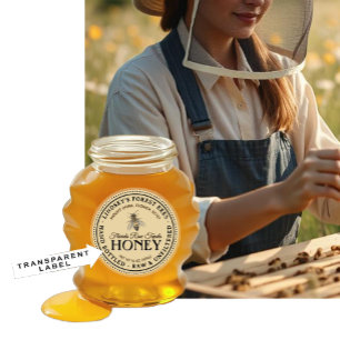 2" Custom Vintage Bee Honey Label Hand Bottled Raw