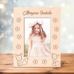 2 Cute Cartoon Foxes and Flowers Custom Text 7x5 Etched Frames
