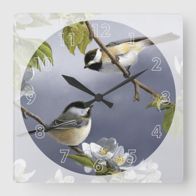 2 Cute Little Birds in a Tree Square Wall Clock (Front)