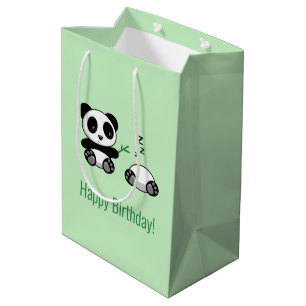2 Cute Little Pandas on Green Medium Gift Bag